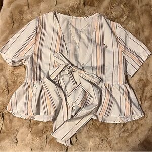 SHEIN - Striped White Tie-Front Women's Top